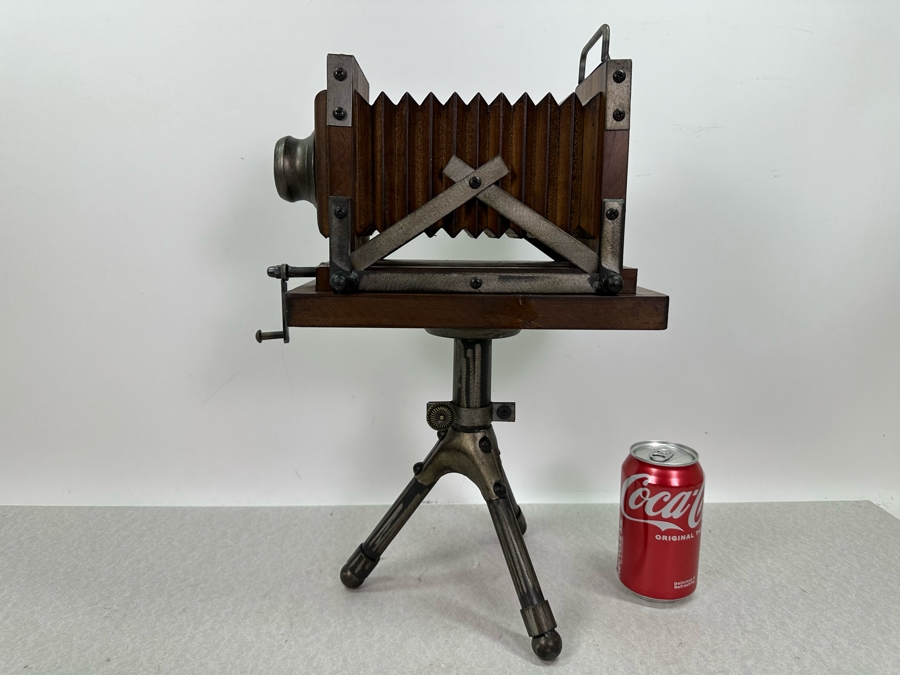 Decorative Vintage Faux Wood & Metal Bellows Camera With Tripod, New 12'W X 18'H [Photo 2]
