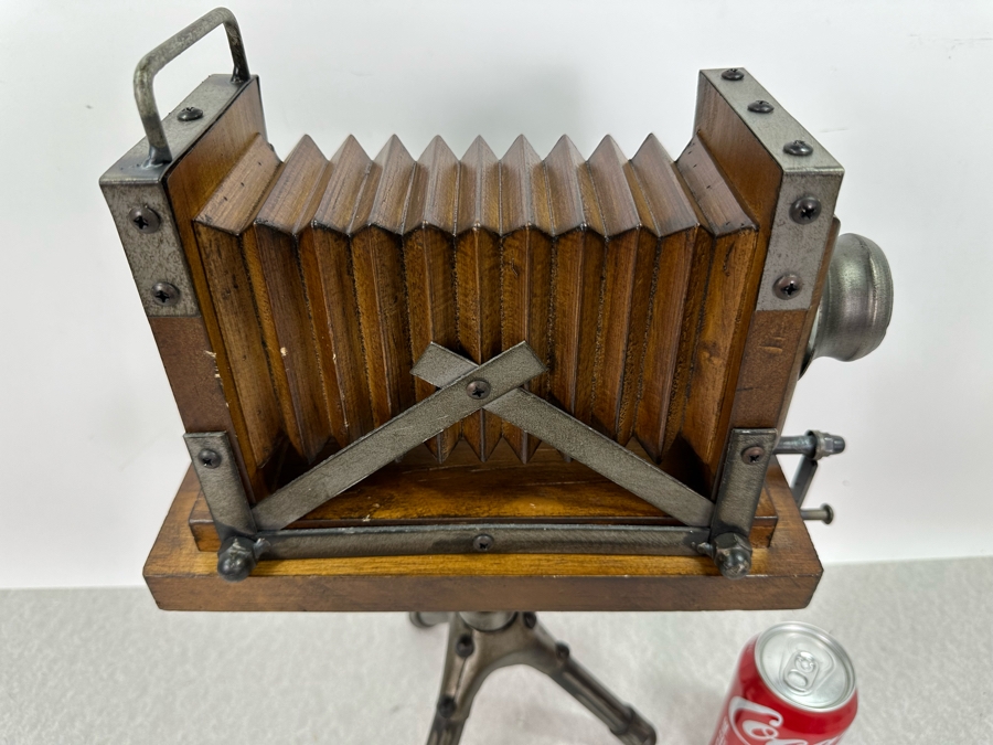 Decorative Vintage Faux Wood & Metal Bellows Camera With Tripod, New 12'W X 18'H [Photo 5]