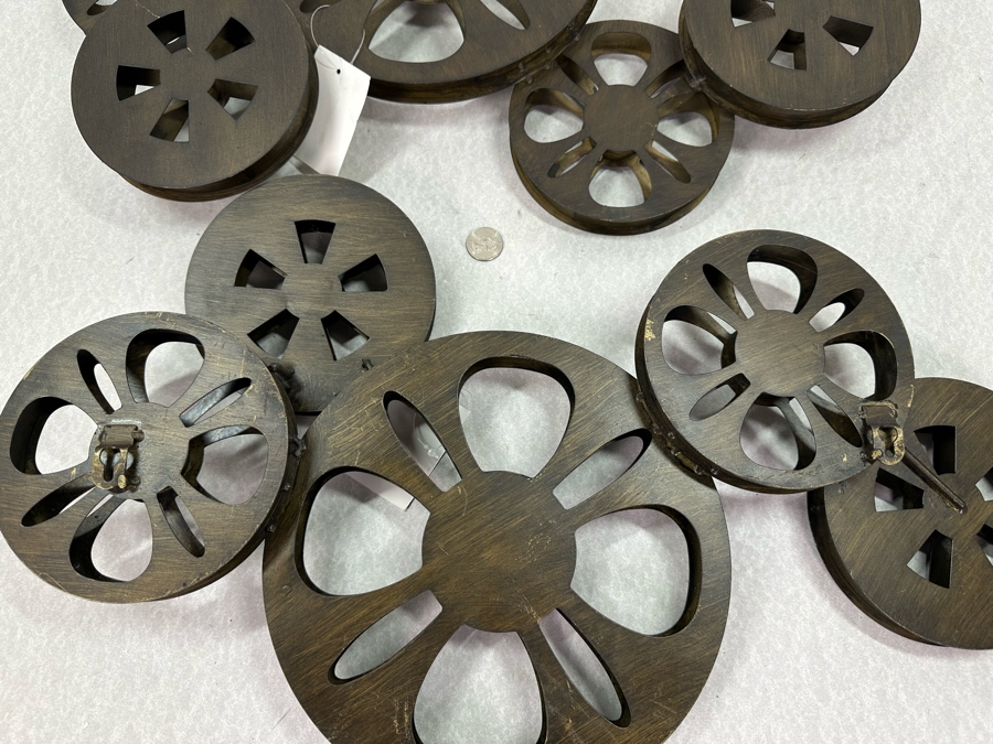 Pair Of Decorative Metal Film Reels Wall Decor, New 22.5'W X 13'H [Photo 4]