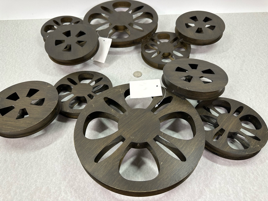 Pair Of Decorative Metal Film Reels Wall Decor, New 22.5'W X 13'H [Photo 3]