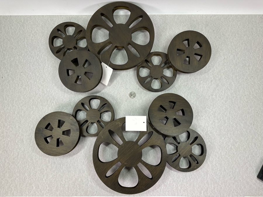 Pair Of Decorative Metal Film Reels Wall Decor, New 22.5'W X 13'H [Photo 2]