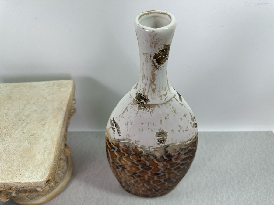 Z Gallerie Capital Pedestal 10'W X 10'D X 9'H (Retails $49) & Decorative Ceramic Vase 18'H [Photo 5]