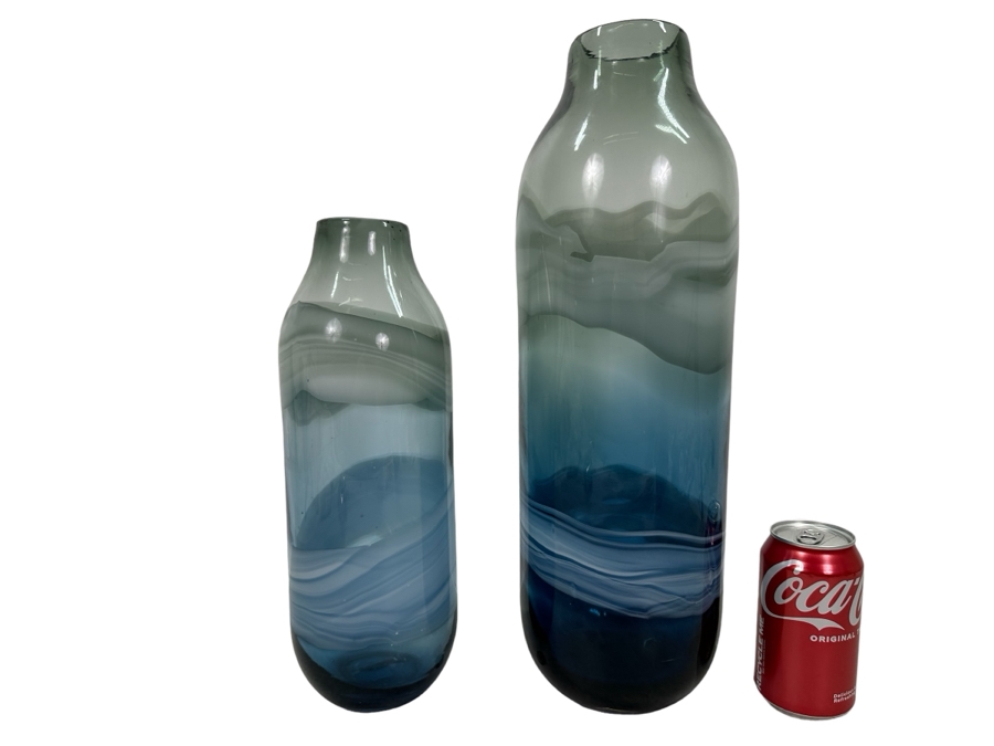 Pair Of Z Gallerie Glass Nebula Vases, New 14'H / 17.5'H Retails $109
