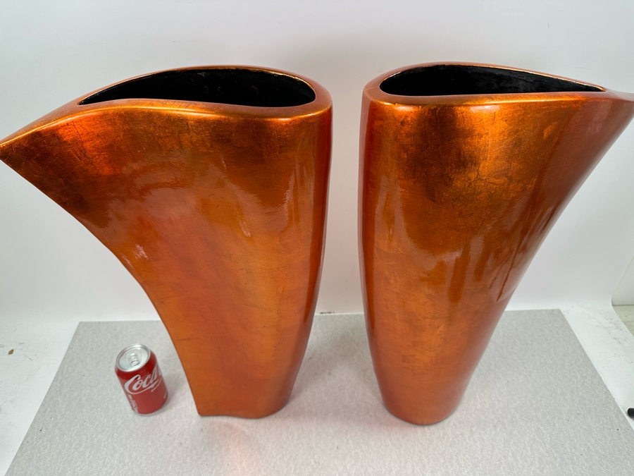 Pair Of Large Orange Tone Vases, New 23'H	 [Photo 2]
