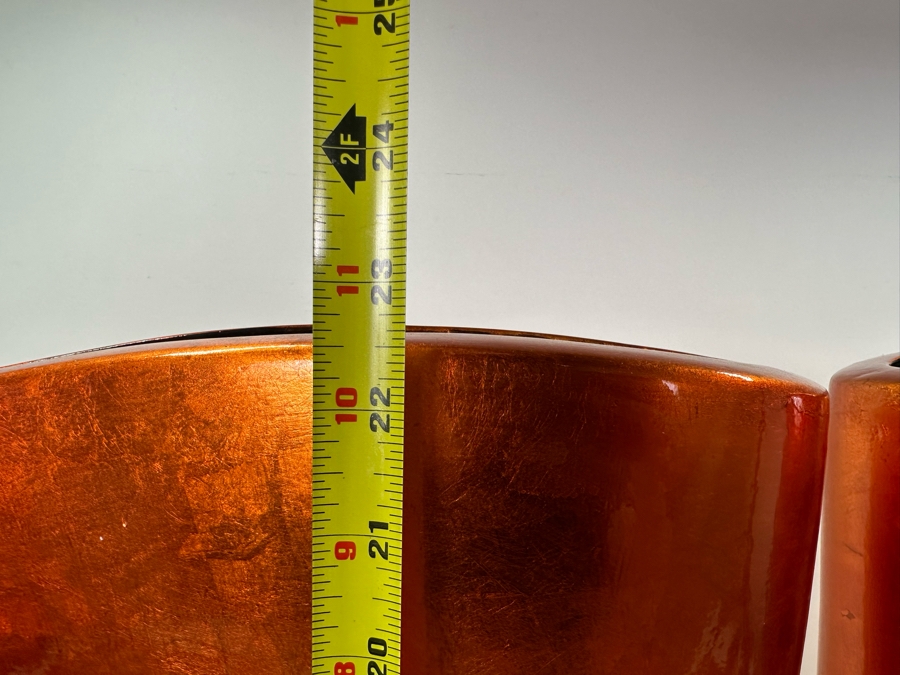 Pair Of Large Orange Tone Vases, New 23'H	 [Photo 3]