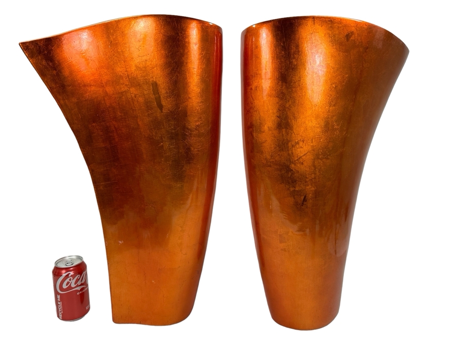 Pair Of Large Orange Tone Vases, New 23'H	