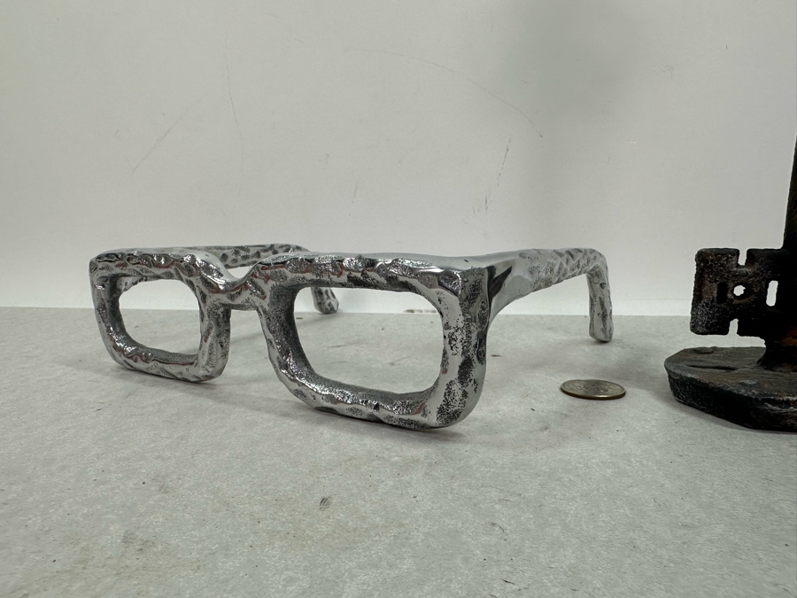 Metal Eyeglasses Sculpture 8'W & Rustic Skeleton Key With Lock Decorative Sculpture 13'H [Photo 2]