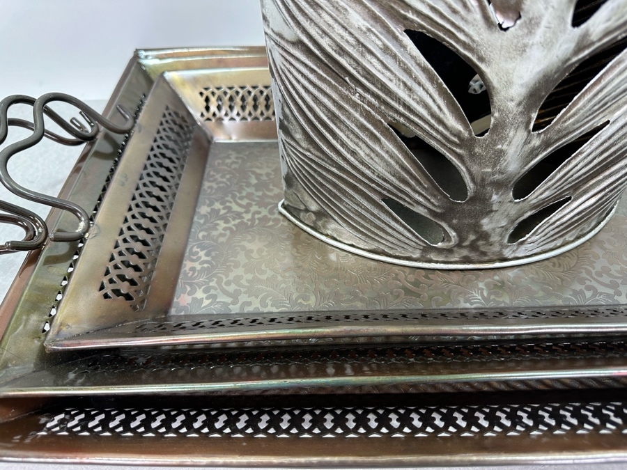 Three Metal Nesting Trays, New 26'W X 14'D And Large Metal Vase 28'H [Photo 3]