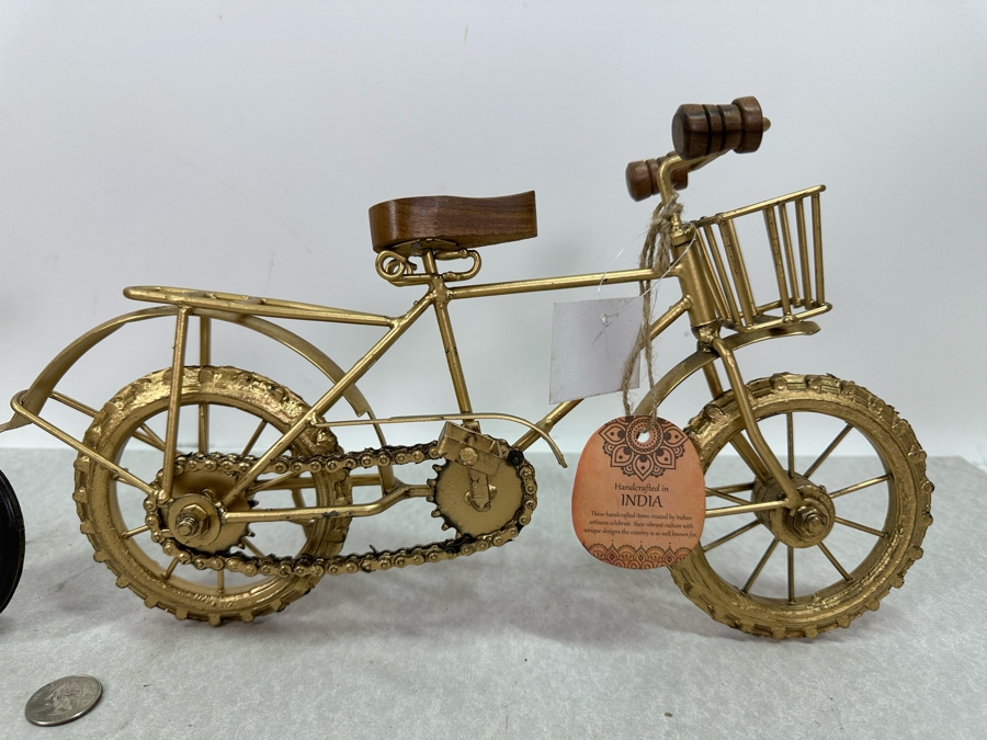 Pair Of Handcrafted Decorative Wood & Metal Bicycle Sculptures, New 14.5'W & 11'W [Photo 2]