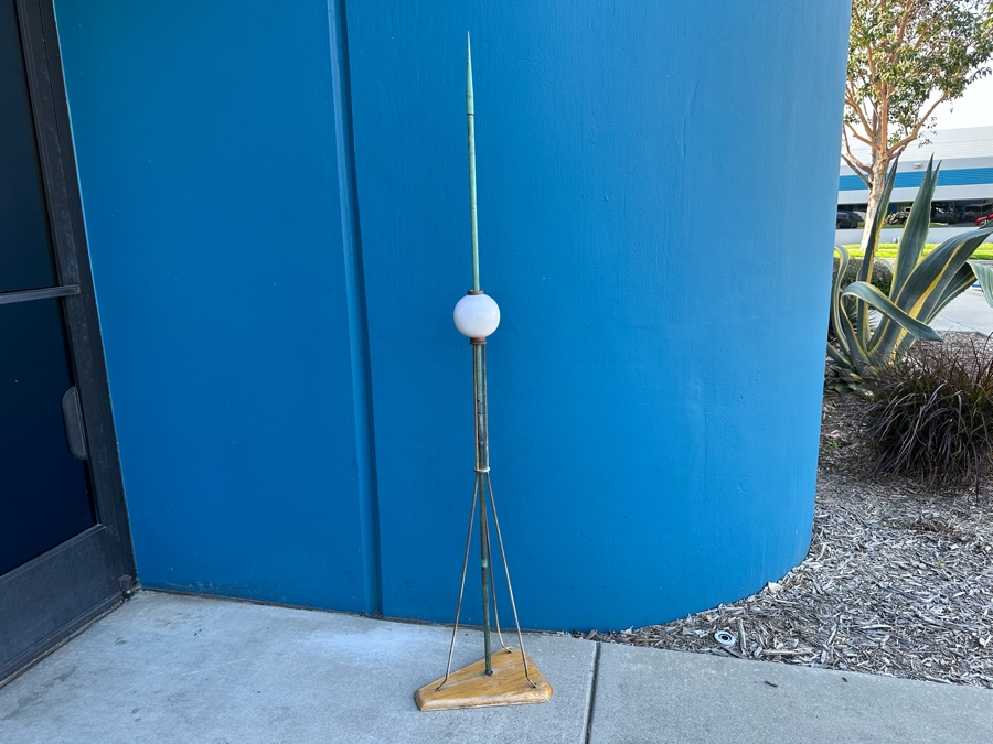 Antique Lightning Rod Copper Metal With Milk Glass Globe And Display Stand 66'H