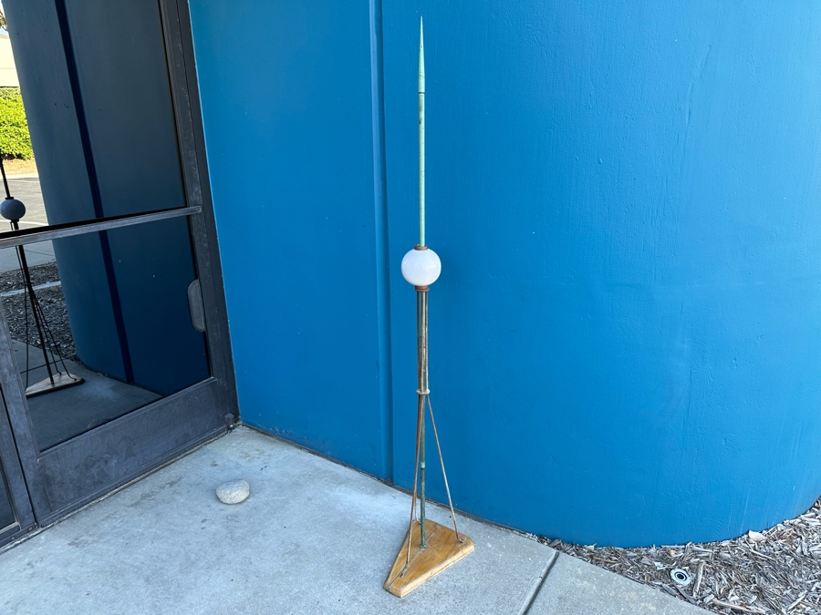 Antique Lightning Rod Copper Metal With Milk Glass Globe And Display Stand 66'H [Photo 4]