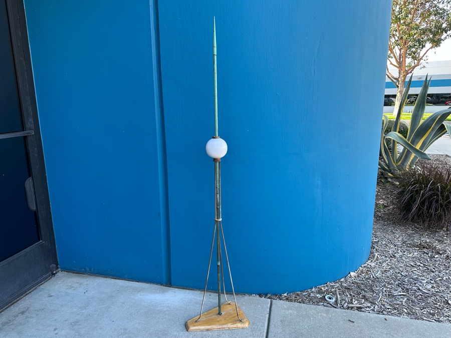 Antique Lightning Rod Copper Metal With Milk Glass Globe And Display Stand 66'H [Photo 2]