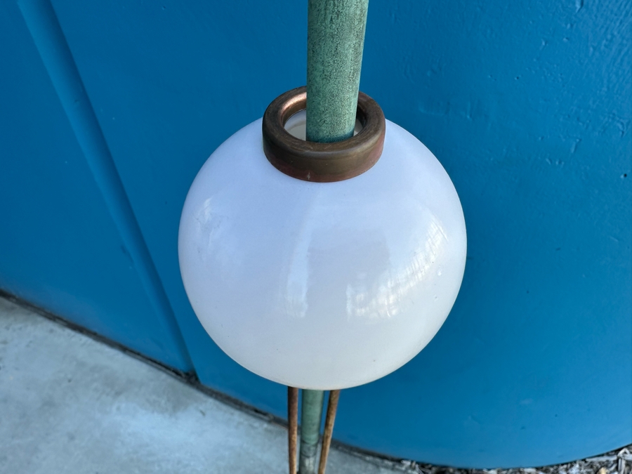 Antique Lightning Rod Copper Metal With Milk Glass Globe And Display Stand 66'H [Photo 5]