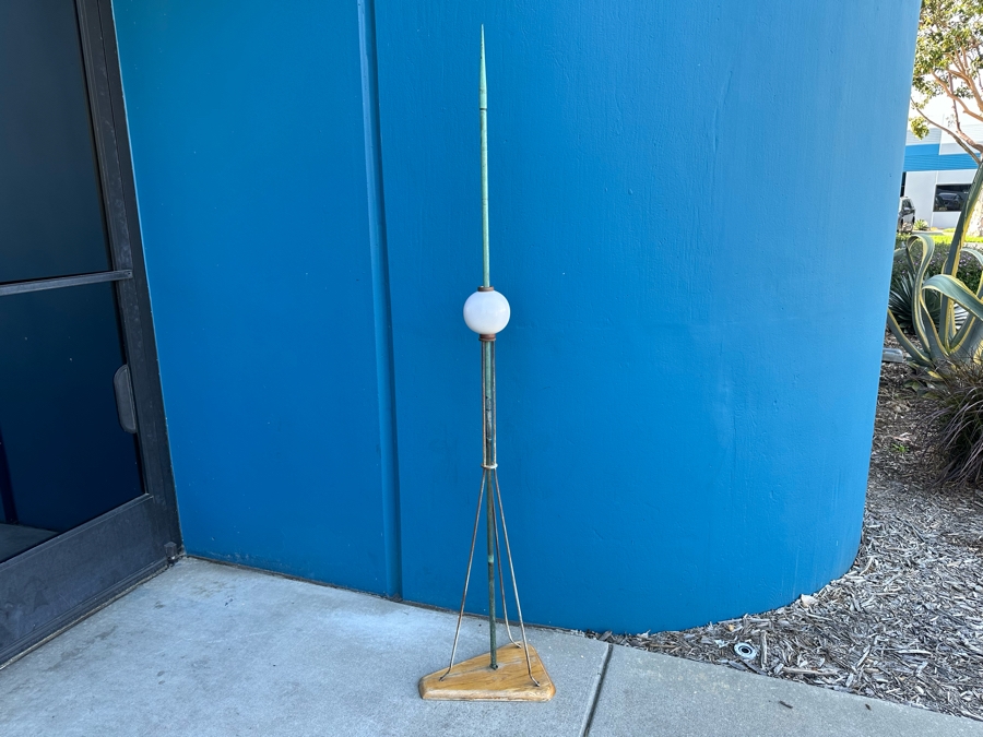 Antique Lightning Rod Copper Metal With Milk Glass Globe And Display Stand 66'H [Photo 3]