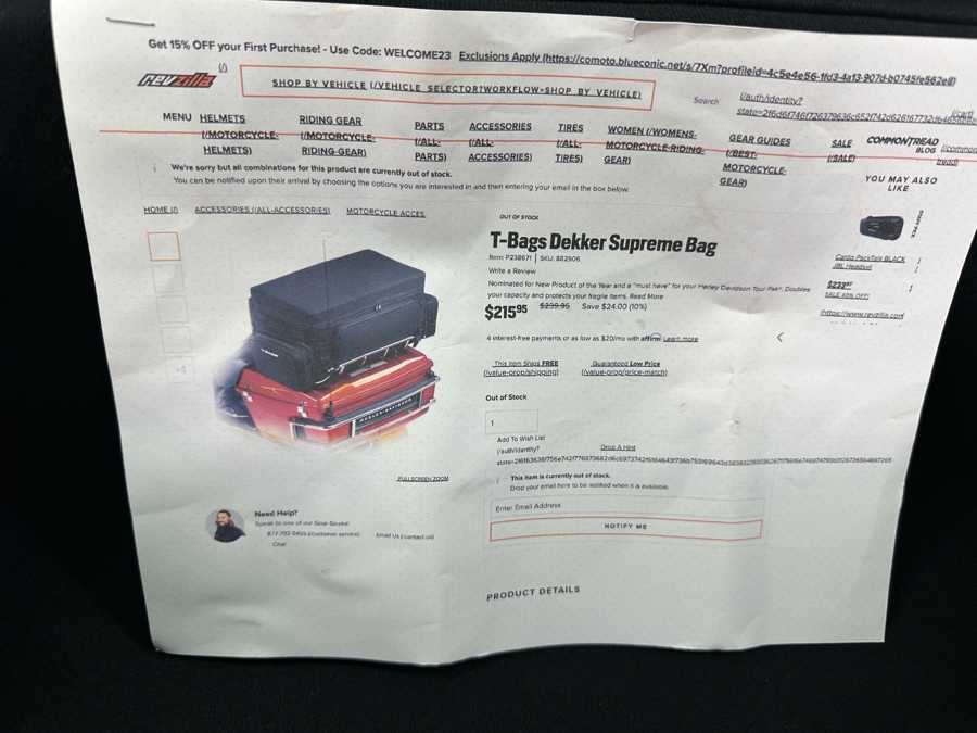 T-Bags Dekker Supreme Motorcycle Bag, New 26'W X 16'D X 11'H Retails $240 [Photo 6]