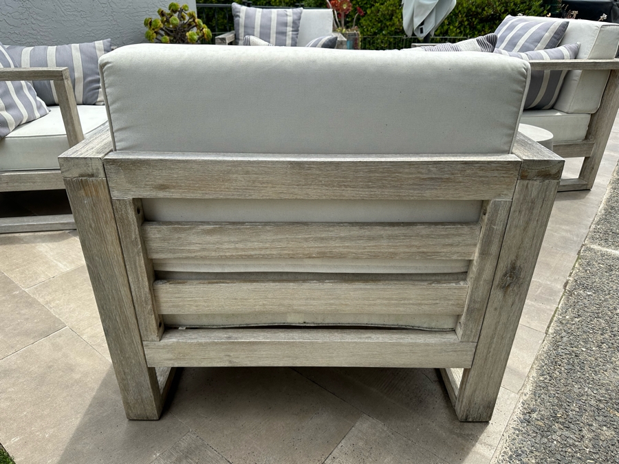 Set Of Four West Elm Outdoor Lounge Armchairs With Throw Pillows 34W X 30D X 33H Retails $3,600 [Photo 7]