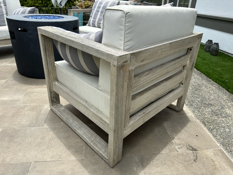 Set Of Four West Elm Outdoor Lounge Armchairs With Throw Pillows 34W X 30D X 33H Retails $3,600 [Photo 6]