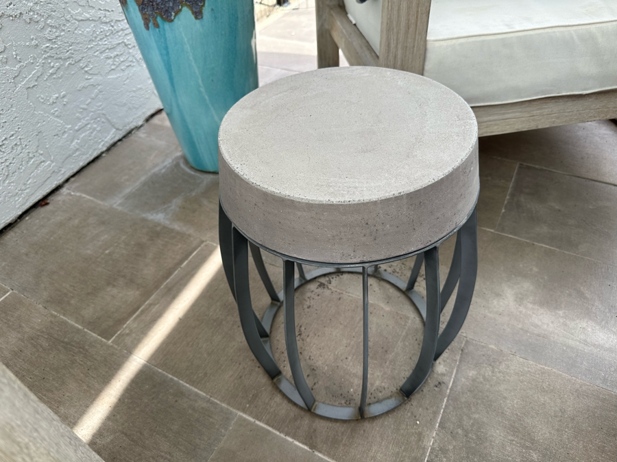 Pair Of Modernist Outdoor Metal & Concrete Side Tables 13W X 18H [Photo 4]