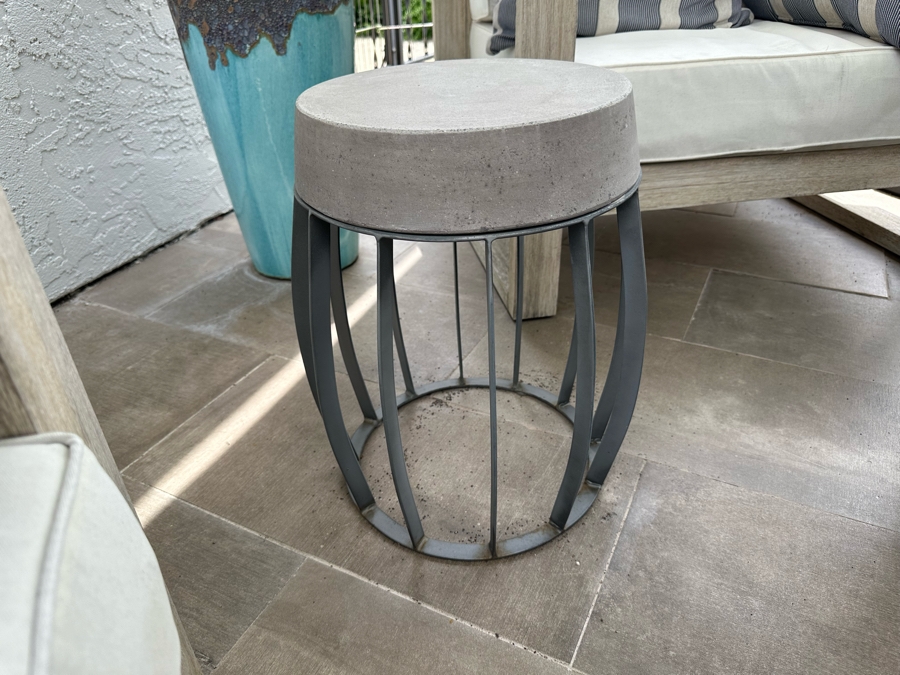 Pair Of Modernist Outdoor Metal & Concrete Side Tables 13W X 18H [Photo 2]