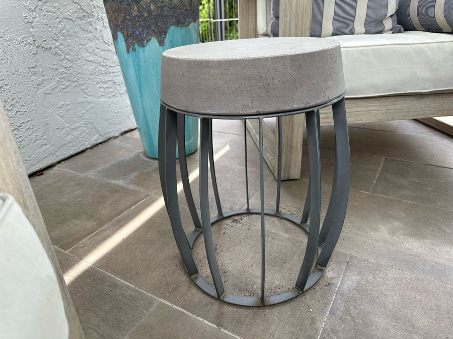 Pair Of Modernist Outdoor Metal & Concrete Side Tables 13W X 18H [Photo 3]