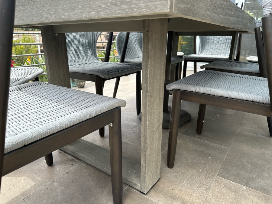 West Elm Outdoor Dining Table 77W X 36D X 30H With Umbrella And Nine AllModern Modernist Woven Rope Chairs (Nine Chairs Retails For $3,200) [Photo 10]