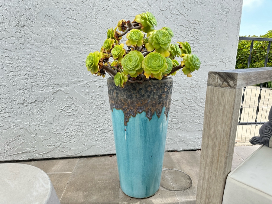 Pair Of Outdoor Glazed Flower Pots 24'H With Succulents - Pots Retail $480 [Photo 2]