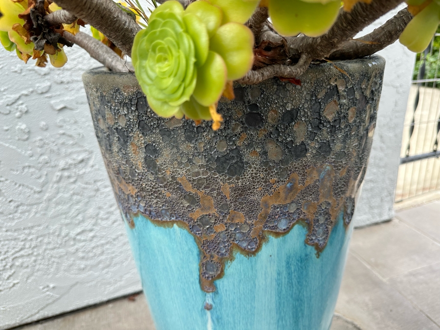 Pair Of Outdoor Glazed Flower Pots 24'H With Succulents - Pots Retail $480 [Photo 4]
