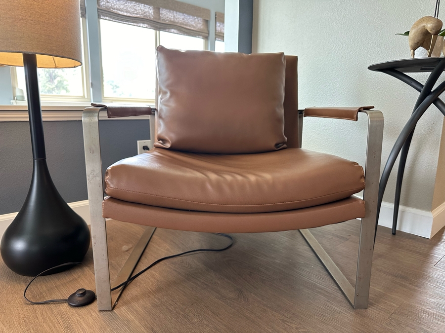 Modern Leather And Bent Steel Armchair 28W X 28D X 30H [Photo 3]