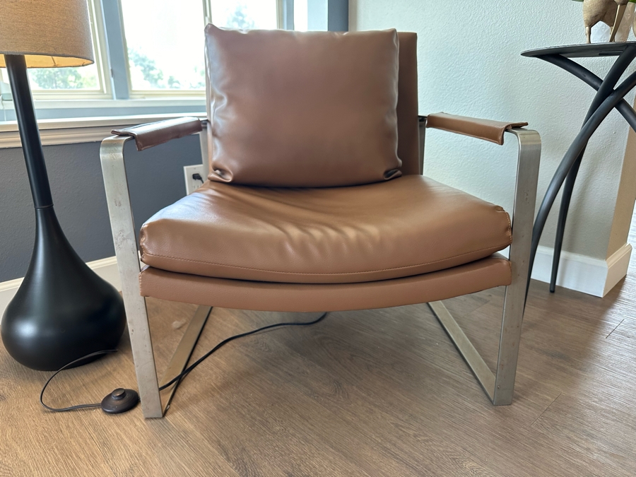 Modern Leather And Bent Steel Armchair 28W X 28D X 30H
