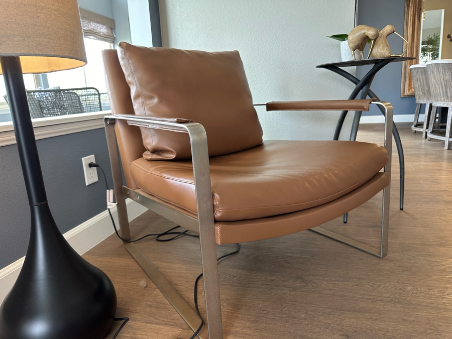 Modern Leather And Bent Steel Armchair 28W X 28D X 30H [Photo 6]