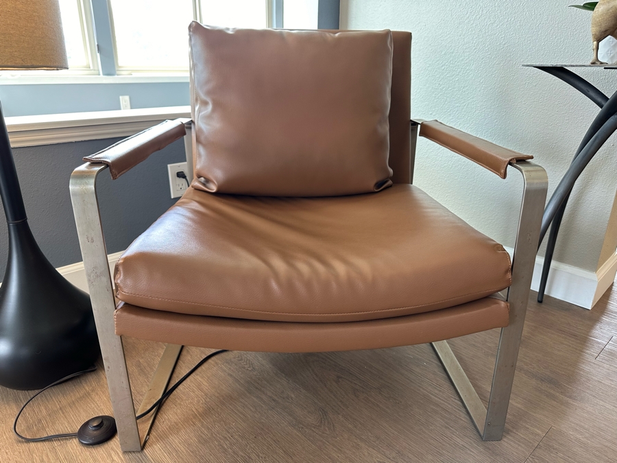 Modern Leather And Bent Steel Armchair 28W X 28D X 30H [Photo 5]