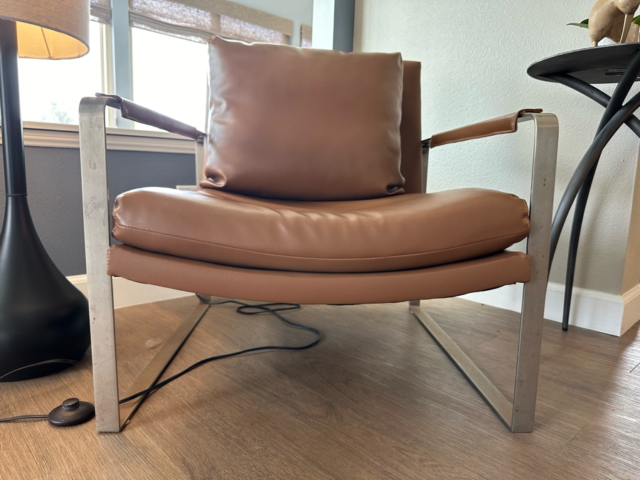 Modern Leather And Bent Steel Armchair 28W X 28D X 30H [Photo 4]