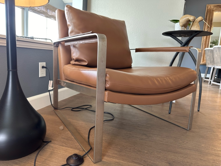 Modern Leather And Bent Steel Armchair 28W X 28D X 30H [Photo 2]