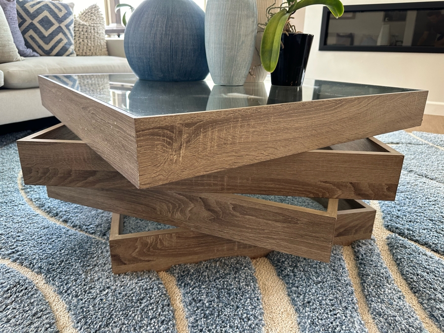 Geometric Stacking Coffee Table With Glass Top 45W X 15.5H [Photo 4]
