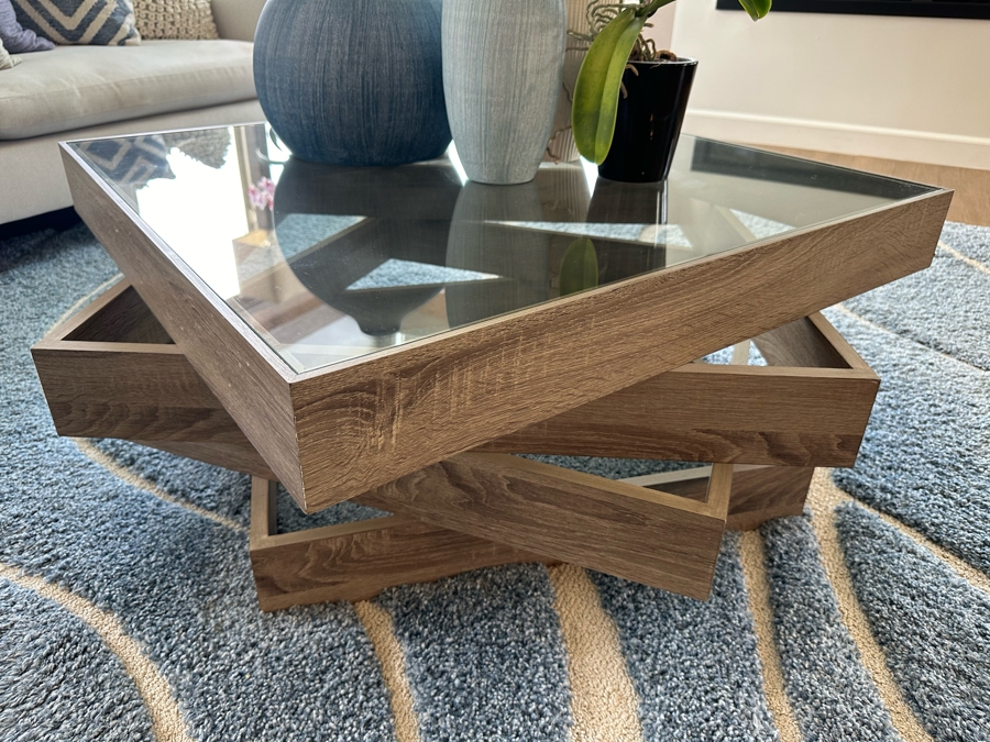 Geometric Stacking Coffee Table With Glass Top 45W X 15.5H [Photo 3]