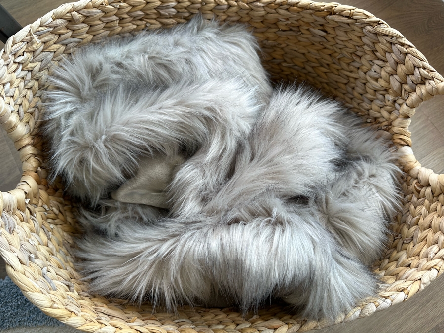 Large Woven Basket With Handles 23'W X 14'H And West Elm Faux Fur Throw 47 X 60 [Photo 3]