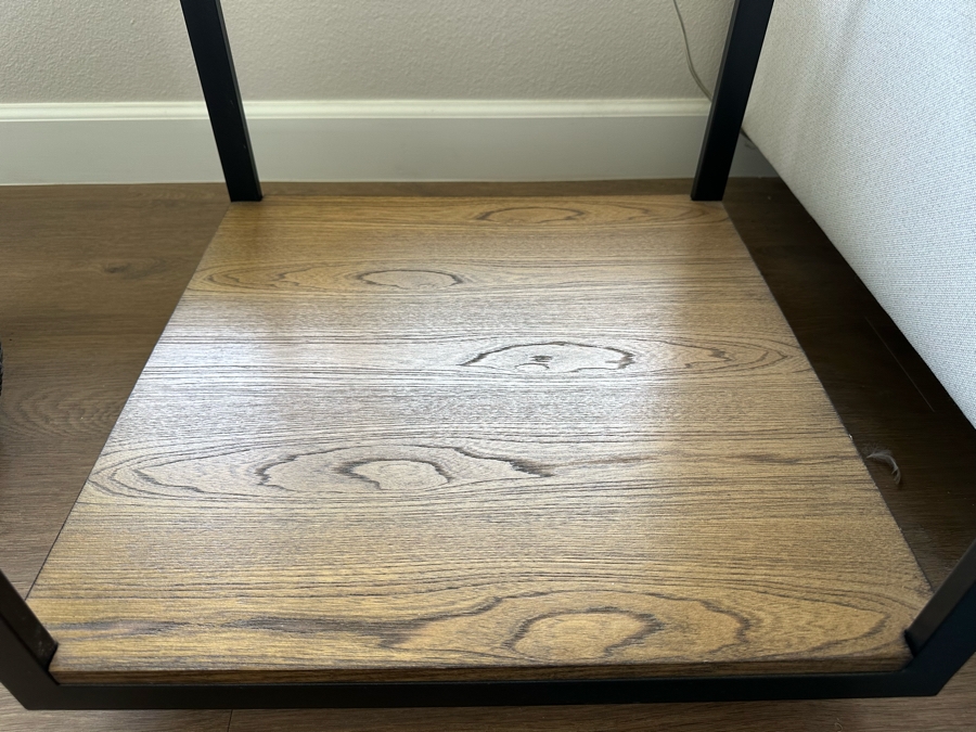 Pair Of Square Metal & Wood Side Tables With Glass Tops (See Photos For Pics Of Other Table) 20'W X 20'D X 20'H [Photo 7]