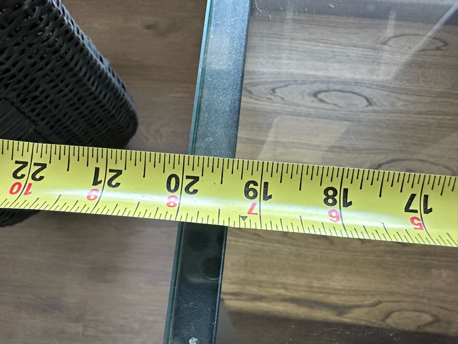 Pair Of Square Metal & Wood Side Tables With Glass Tops (See Photos For Pics Of Other Table) 20'W X 20'D X 20'H [Photo 9]