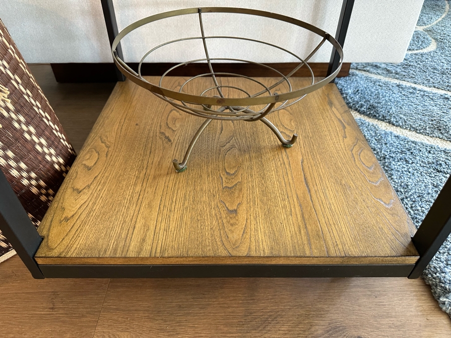 Pair Of Square Metal & Wood Side Tables With Glass Tops (See Photos For Pics Of Other Table) 20'W X 20'D X 20'H [Photo 5]