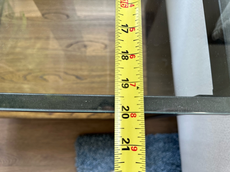 Pair Of Square Metal & Wood Side Tables With Glass Tops (See Photos For Pics Of Other Table) 20'W X 20'D X 20'H [Photo 10]