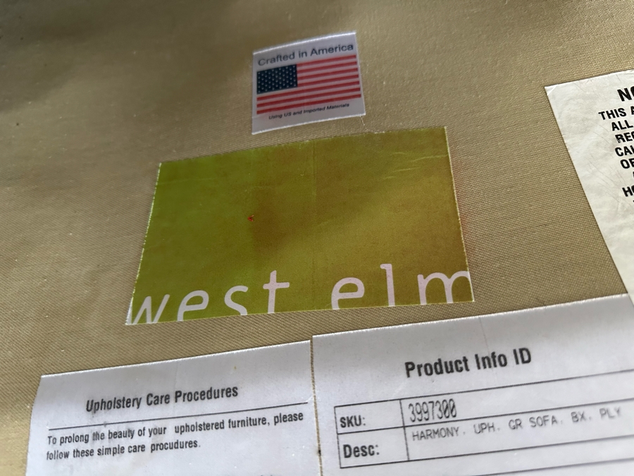 West Elm Upholstered Sofa 92'W X 41.5'D X 29'H [Photo 8]