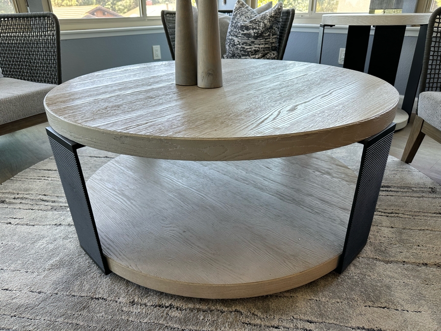 Universal Furniture Modern Collection Round Two Tier Coffee Cocktail Table 44'R X 19'H Retails $1,300 [Photo 1]