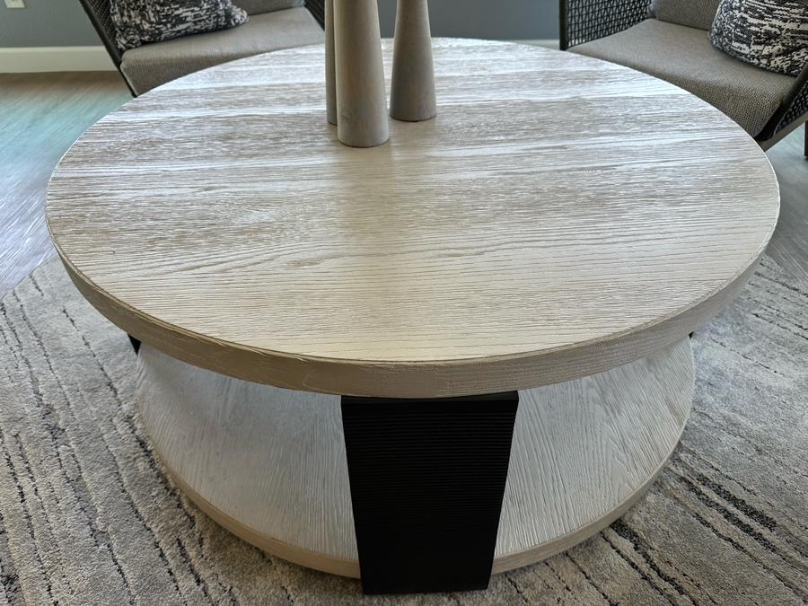 Universal Furniture Modern Collection Round Two Tier Coffee Cocktail Table 44'R X 19'H Retails $1,300 [Photo 4]