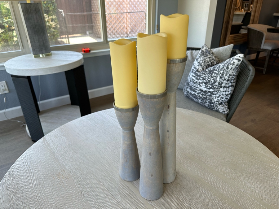 Set Of Three Wooden Modern Candle Holders 20'H [Photo 3]