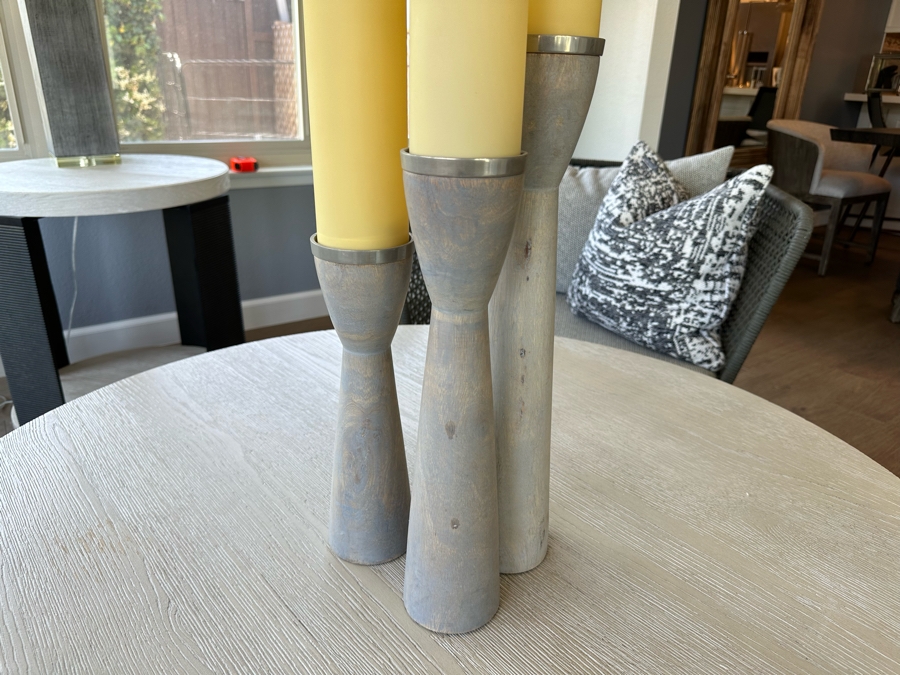 Set Of Three Wooden Modern Candle Holders 20'H [Photo 4]