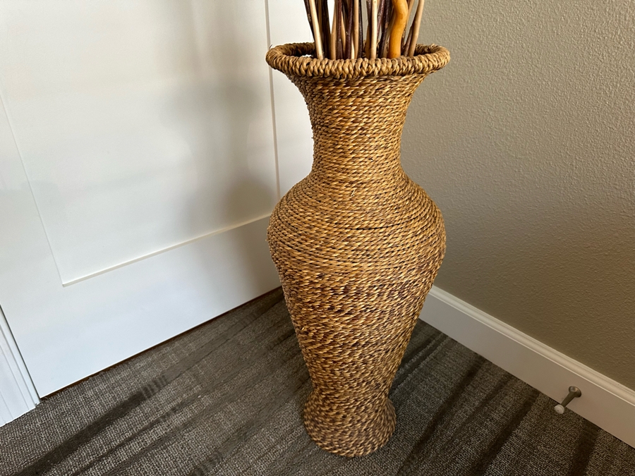 Large Woven Floor Vase 28'H With Wooden Branches [Photo 3]