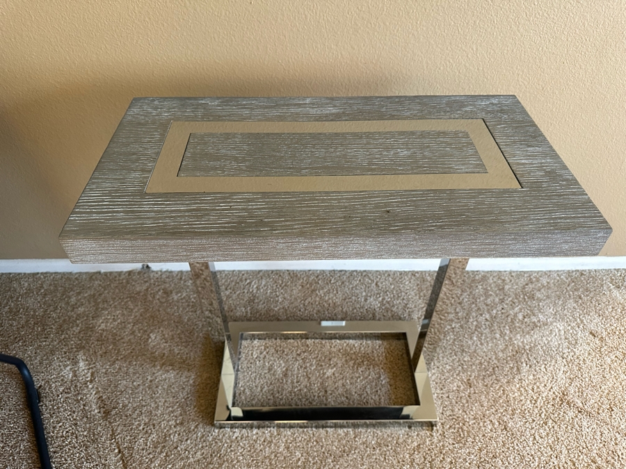 Universal Furniture Modern Chrome & Wood Side Table 24'W X 12.5'D X 24'H [Photo 2]