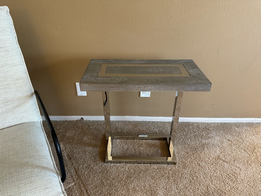 Universal Furniture Modern Chrome & Wood Side Table 24'W X 12.5'D X 24'H [Photo 3]
