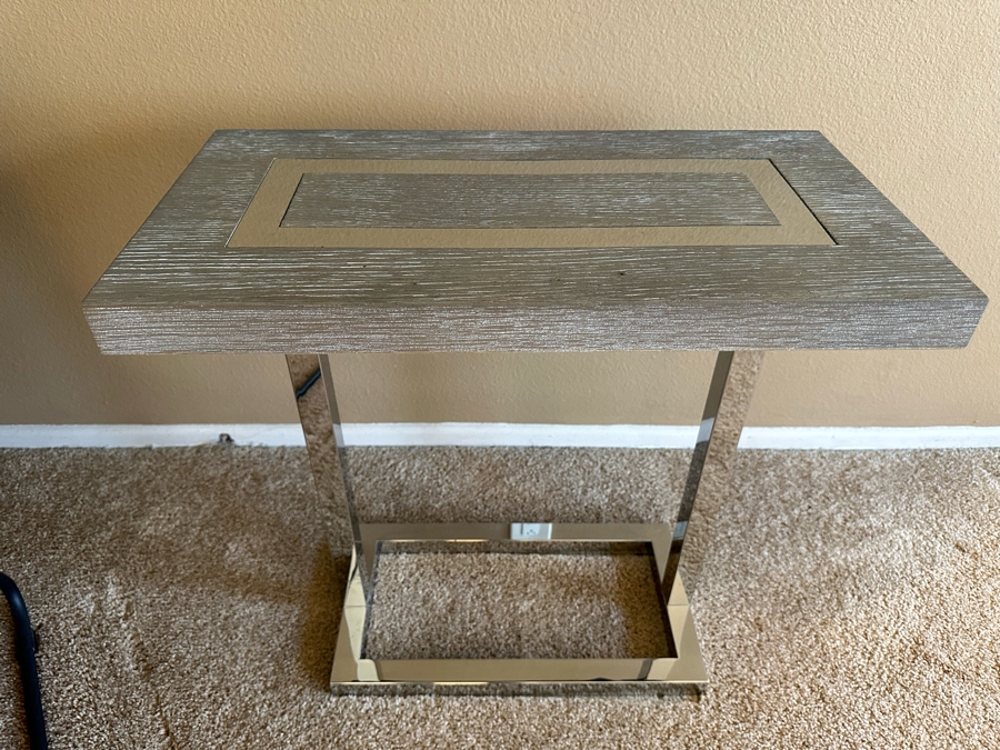 Universal Furniture Modern Chrome & Wood Side Table 24'W X 12.5'D X 24'H [Photo 1]
