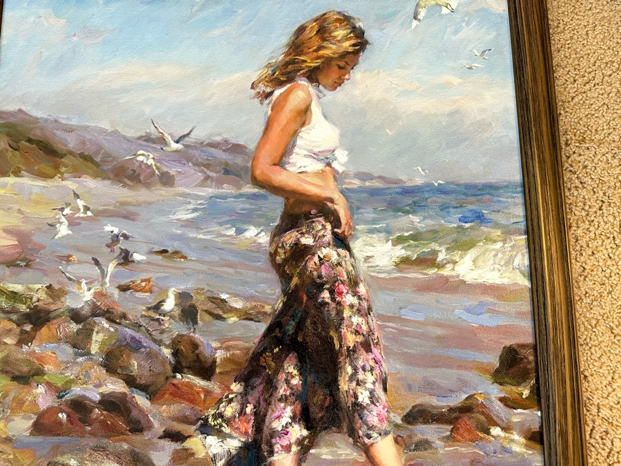 Michael & Inessa Garmash Artist Hand Signed Giclee On Canvas Titled 'Toes In The Sand' 2004 24'W X 30'H Framed  [Photo 3]